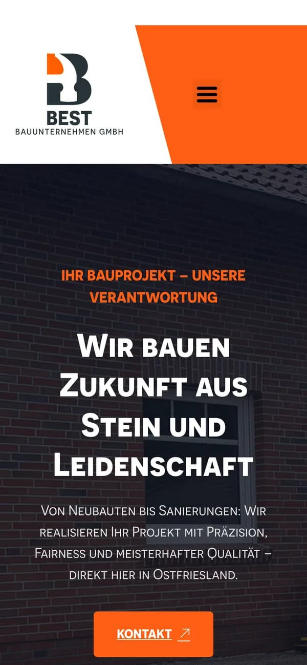 Best Bauunternehmen GmbH — Website, Ansicht auf dem Telefon