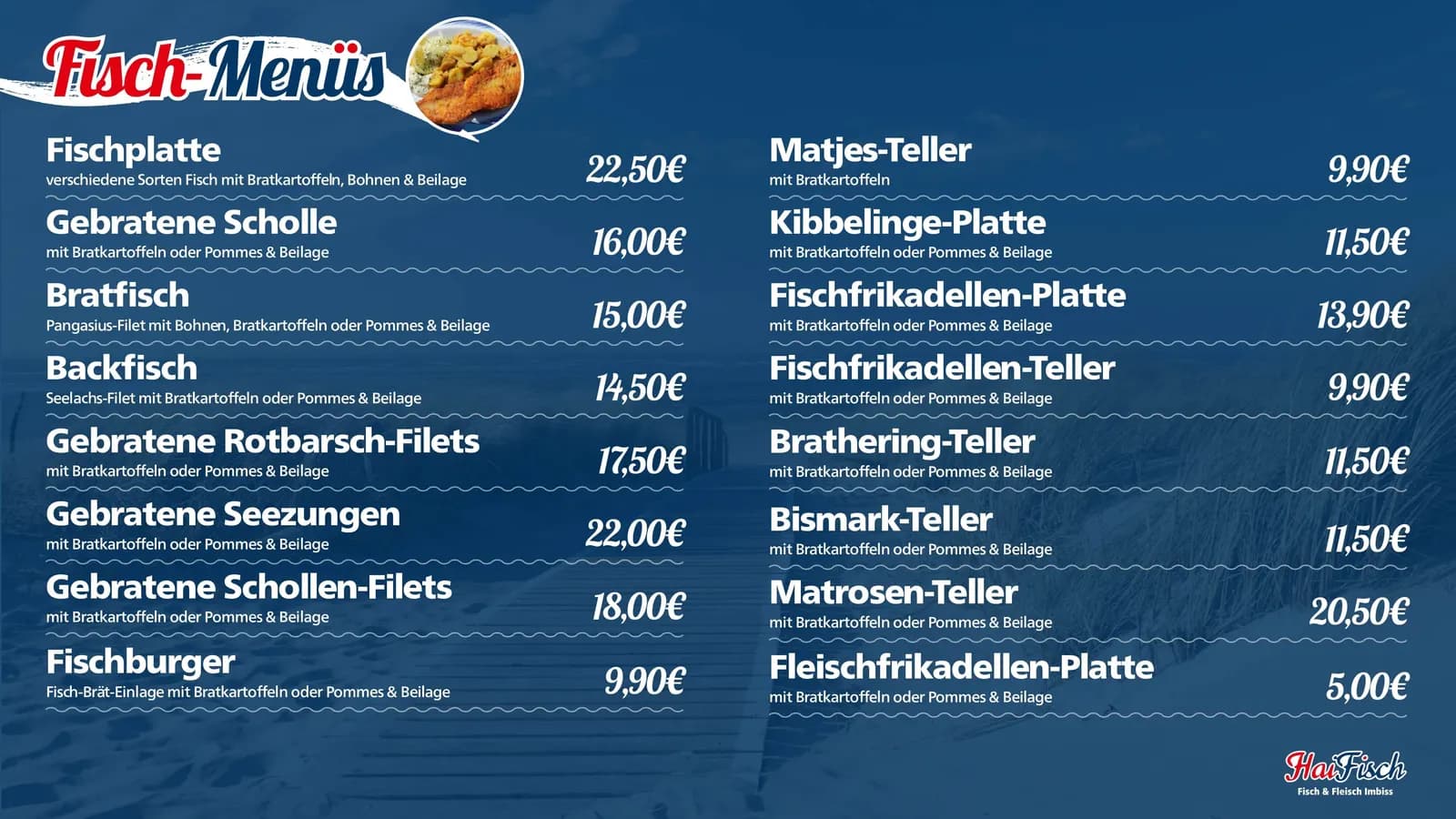 Haifisch Imbiss: Speisekarte: Fisch-Menüs