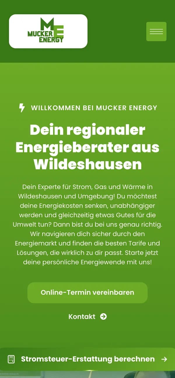 Christoph Mucker, Mucker Energy — Website, Ansicht auf dem Telefon