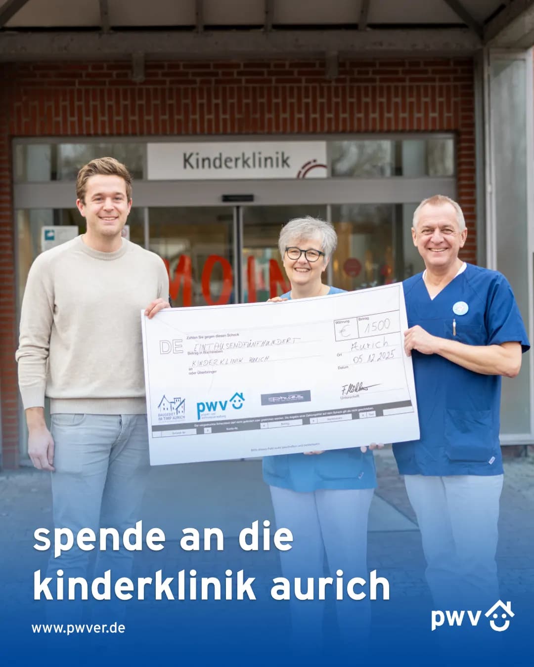 PWV Projekt- und Wohnungsverwaltungs GmbH: Spendenübergabe an die Kinderklinik Aurich